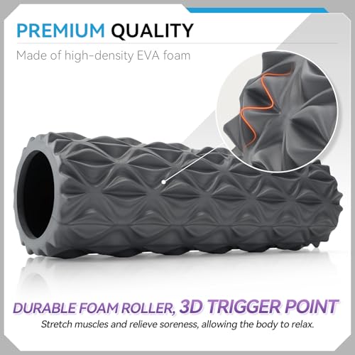 Foam Roller - 15 inch Deep Tissue Massager for Muscle Massage, Myofascial Trigger Point Release, Exercise, Yoga, Pilates & Stretching(Gray) - color: Gray