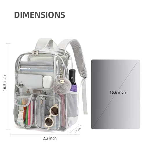 Clear Backpacks for Girls Boys, Heavy Duty PVC Transparent School Bookbag See Through Back Pack for College Work Travel (Light Grey) - color: Light Grey