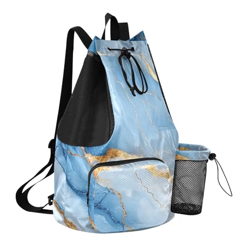 Women Mens Drawstring Backpack Pool Bag With Inside Pockets String Back Pack Waterproof Marble White Blue - color: Color 19