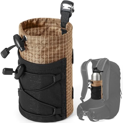 Water Bottle Holder Pouch with Hook Buckle, Backpack Water Bottle Holder Mesh Bag Carrier Fits for 8-24oz Bottles for Hiking, Running, Travel, Outdoor Backpack Accessories & Attachments - color: Khaki