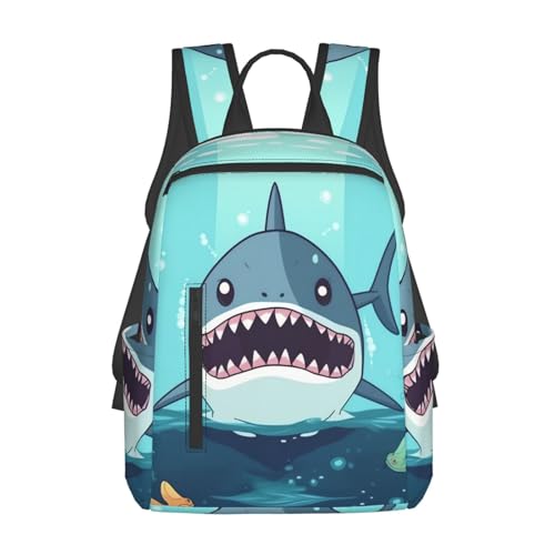 Cartoon shark floating in water Travel Backpack for Men & Women 14 inch Laptop Backpack Waterproof Work Back Pack - color: Cartoon Shark Floating in Water