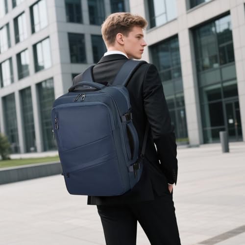 Travel Backpack for Men, 18 Inch Carry on Laptop Backpack with USB A/C Port, 40L Expandable TSA Flight Approved Bag Pack, Black, Blue - color: Blue