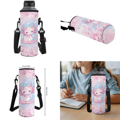 Cherry Blossom Axolotl Backpack for Girls Kids Backpacks with Lunch Box Pencil Pouch Water Bottle Sleeve 4PCS Set 1st Grade Backpack Girls Bookbag for Primary Elementary School Bag - color: Axolotl Cherry Blossom
