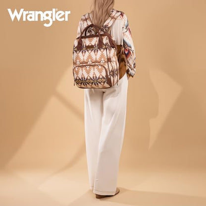 Montana West Wrangler Callie Diaper Bag Backpack with Stroller Straps Southwestern Multifunction Baby Travel Bag WG2210-9110TN - color: Aztec-beige