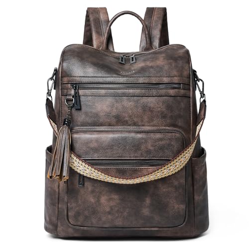 Shrrie 15.6 inch Laptop Backpack for Women,Large Leather Backpack Purse,Travel,Carry on,Water Resistant Casual Laptop Backpacks,College Backpack,Work Backpack for Women,Two-toned Coffee - color: Two-toned Coffee