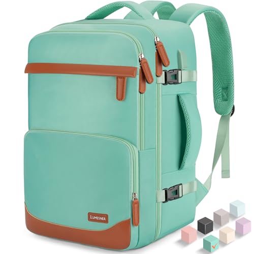 40L Travel Backpack with USB Charging Port, Water-Resistant Carry On Backpack for Men Women, Business Laptop Backpack for Trips & Commutes, Fits 15.6/17.3 Inch Laptop - color: Green, size: Large