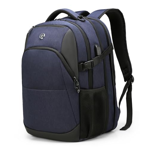 Swissdigital Design Travel Laptop Backpack for Men and Women, 35L Expandable Large Business Backpack with USB Charging Port for Fits 17 Inch Notebook, Blue | SD1671-12 - color: Blue, size: 17 Inches