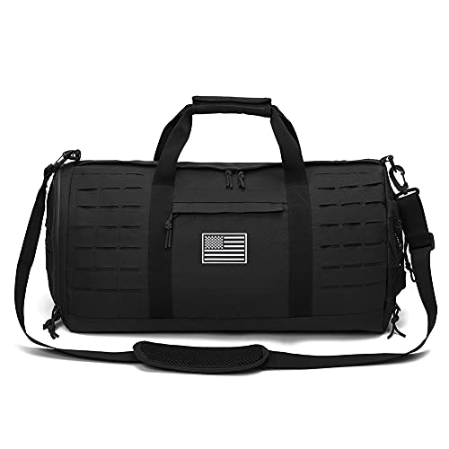 QT&QY 40L Military Tactical Duffle Bag For Men Sport Gym Fitness Tote Travel Training Workout With Shoe Compartment Basketball Football Weekender - color: Black