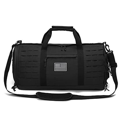 QT&QY 40L Military Tactical Duffle Bag For Men Sport Gym Fitness Tote Travel Training Workout With Shoe Compartment Basketball Football Weekender - color: Black