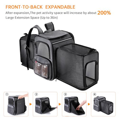 Cat Backpack Carrier,Double Side Expandable Cat Carrier Backpack,Dog Carrier Backpack for Medium Cats and Small Dogs,Puppies Up to 20 Lbs,Pets Carrier Backpack with Breathable Mesh(Grey) - color: Grey + Black Mesh