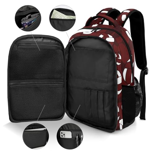 Dark Red Volleyball Pattern Casual Backpack Daypack Bookbag Laptop Bag Custom Shoulders Backpacks for Gifts - color: Dark Red Volleyball Pattern