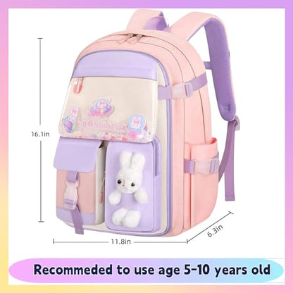Girls Backpack, Kids Backpack for Girls School Bunny Book Bag for Elementary Primary School Kindergarten Elementary Preschool Middle - color: Purple Bunny Backpack