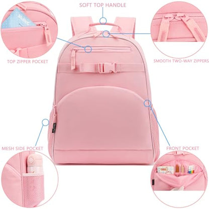 FlowFly Kids Backpack for Toddler Boys Girls, Simple Lightweight Bookbag for Daycare Kindergarten Elementary School Travel, Small Modern Bag (Large), Pink - color: Pink, style: Kids Large: 17l
