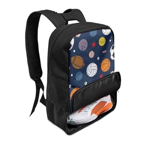 18.5in Basketball Backpack Basketball Bag with Shoe Compartment & Ball Holder, Waterproof Bag for Soccer Volleyball - color: Cartoon Multi Ball Sports Print