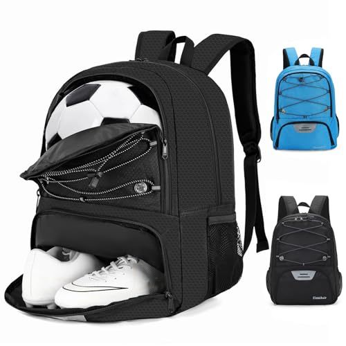 Hsmihair Youth Soccer Bag-Soccer Backpack&Backpack for Football Basketball,with Ball Compartment Separate Cleat Package - color: Black