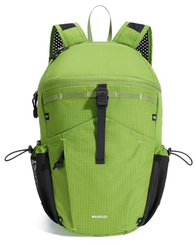 ECOHUB 15L Ultra-Lightweight Packable Backpack, Casual Daypack for Daily Use, Small Hiking & Travel, Foldable Backpack, Water-Resistant Nylon, Reflective Design - color: Green