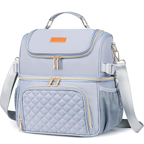 Lunch Bags for Women, Dual Compartment Lunch Box Lunch Bag for Work, Leakproof Lunch Cooler Large Insulated Lunchbox for Adult for Women Men, Lunchbag for Picnic Beach (Gray) - color: Gray
