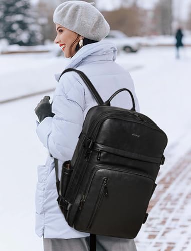 Vegan Leather Backpack for Women and Men, Fits 17.0" Laptop, Stylish Lay-Flat Carry-on Travel Backpack with Luggage Strap for Travel and Daily Use - color: 4-1 Black