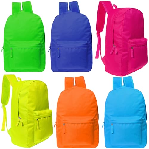 24-Pack 17" School Bright Neon Backpacks for Kids - Bookbags in Bulk for Middle, and High School Students, 6 Assorted Colors - size: 17", style: Neon