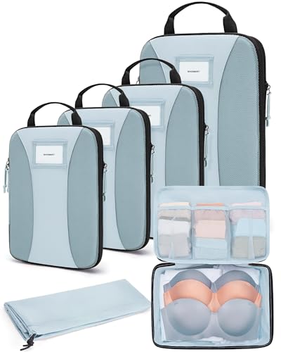 BAGSMART Compression Packing Cubes, 6 PCS Packing Cubes for Suitcases, Travel Bags Organizer for Luggage, Lightweight Packing Cube for Travel Essentials - color: Light Blue, size: 6 Set