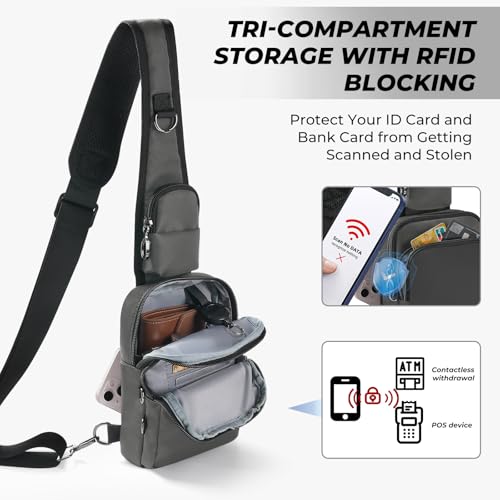 Anti-Theft Crossbody Sling Bag, RFID Blocking, Zipper Lock, Small - color: Grey