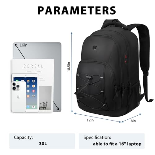 Goloni Laptop Backpack for Men Women, 17 Inch Travel Backpack with USB Charging Port, Water Resistant Lightweight Backpack with Compartments, 30L Casual Daypack,Black - color: Black