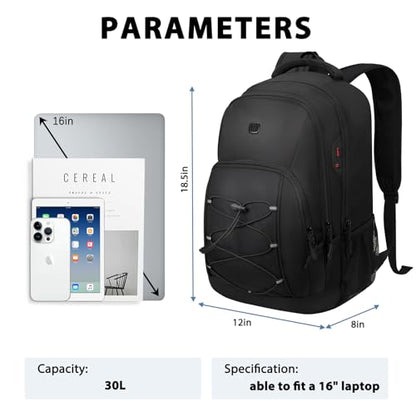 Goloni Laptop Backpack for Men Women, 17 Inch Travel Backpack with USB Charging Port, Water Resistant Lightweight Backpack with Compartments, 30L Casual Daypack,Black - color: Black