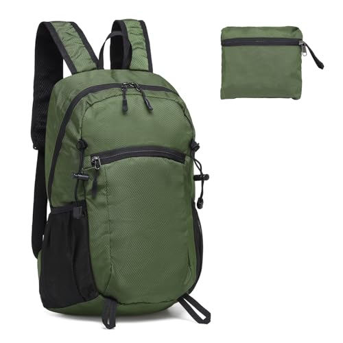 Hiking Daypack Packable, Camping Backpack Water Resistant Lightweight Polyester for Men Women Travel Outdoor - color: Dark Green