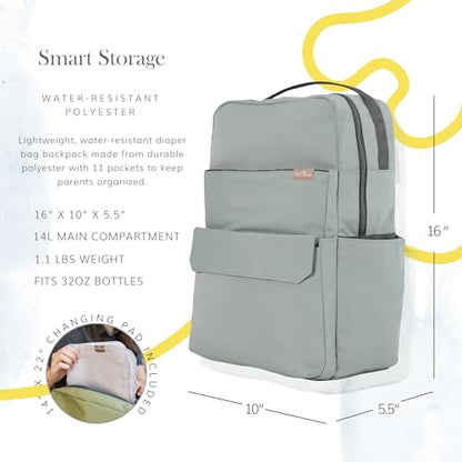 RED ROVR Roo Lightweight 1 LB Diaper Bag Backpack | 11 organizational pockets| Durable & Water-Resistant (Sage) - color: Sage