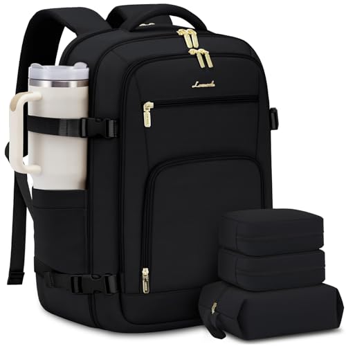 LOVEVOOK Carry on Backpack, 50L Large Travel Backpack For Airplanes, TSA Personal Item Travel Bag, Waterproof Daypack Fits 18 Inch Laptop, Business Weekender Overnight With 3 Packing Cubes, Black - color: Black, size: 50l-18 Inch-4pcs