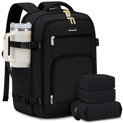 LOVEVOOK Carry on Backpack, 50L Large Travel Backpack for Airplanes, TSA Personal Item Travel Bag, Waterproof Daypack Fits 18 Inch Laptop, Business Weekender Overnight With 3 Packing Cubes, Black - color: Black, size: 50l-18 Inch-4pcs Standard