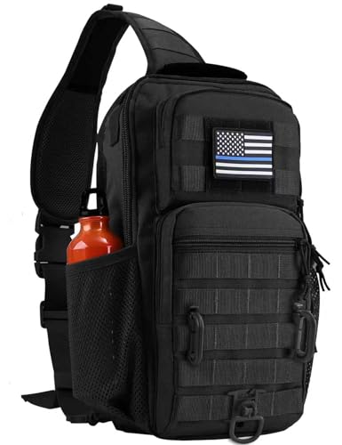 Rover Sling Pack Tactical Shoulder Sling Bag Backpack with Bottle Holder Crossbody Chest Bag, Black - color: Black