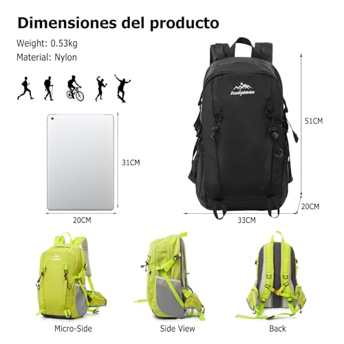 30L Hiking Backpack with Hydration Compartment Water Resistant Outdoor Daypack with Breathable Back System Rucksack for Camping Travel Daily Use Black - color: Black