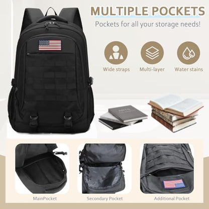Tactical Backpack - 19'' Waterproof School Bag for Kids, 15.6" Laptop Compartment & MOLLE Webbing for Camping Hiking Travel - color: Camo Backpack Single Pack 3