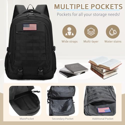 Tactical Backpack - 19'' Waterproof School Bag for Kids, 15.6" Laptop Compartment & MOLLE Webbing for Camping Hiking Travel - color: Camo Backpack Single Pack 3