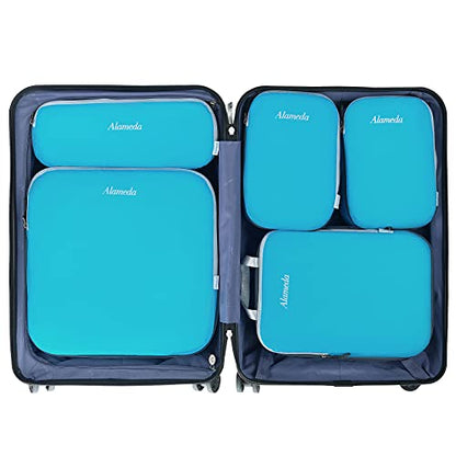 Compression Packing Cube Set 6-Piece Space-Saving Organizer with Laundry Bag for Carry-On Luggage Backpacks Suitcases, Blue - color: White