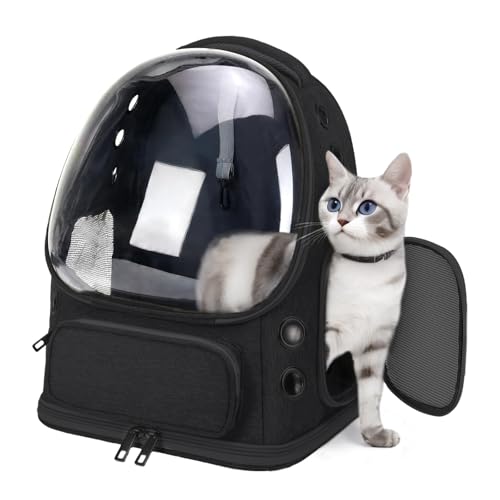 Breathable Cat Backpack Carrier, Large Space Cat Bubble Backpack for Kitty & Small Dog up to 18lbs, Foldable Cat Carrier Backpack, Transparent Airline Approved Carrier for Travel (Black) - color: Black