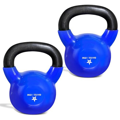 Yes4All Kettlebell, 5-100 LB Vinyl Coated Cast Iron Strength Training Kettlebells for Home Gym Exercises, Fitness, Full Body Workout Equipment, Push Ups, and Grip Strength - color: G. 35LB - Dark Blue, style: Vinyl Coated - Pair