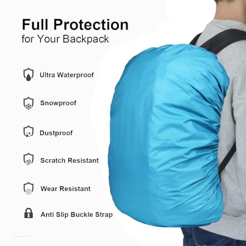 Waterproof Backpack Rain Cover with Anti Slip Buckle Strap for Camping, Hiking, Traveling, Hunting, Biking, 15-80L - color: Azure, size: 40L - 50L