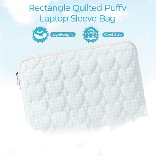 13-14 inch Cotton Quilted Laptop Sleeve for Women, Aesthetic Puffy Laptop Case Carrying Bag Compatible with MacBook Air/Pro 13/Pro 14, Soft Computer Liner Bag (Blue Gingham, 13.3inch) - color: Blue Gingham, size: 13.3 inch