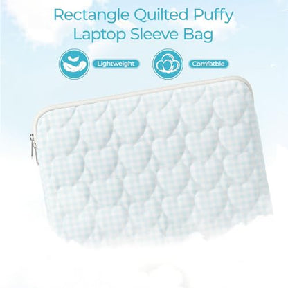 13-14 inch Cotton Quilted Laptop Sleeve for Women, Aesthetic Puffy Laptop Case Carrying Bag Compatible with MacBook Air/Pro 13/Pro 14, Soft Computer Liner Bag (Blue Gingham, 13.3inch) - color: Blue Gingham, size: 13.3 inch