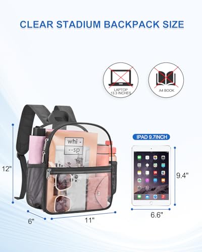 Clear Backpack for Stadium Events, 12x12x6 Small Clear Plastic bag with Reinforced Straps for Game Security Festival Concert - color: Charcoal Gray