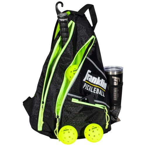 Franklin Sports Pickleball Bags - Sling Bag Backpack for Gear + Equipment - Men + Women - Holds Paddles, Balls + Accessories - color: Black/Green