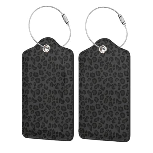 2 Pack Luggage Tags for Suitcases, PU Leather Bag Tag with Privacy Cover Address Card Travel Essentials-Black Leopard Cheetah - color: Black Leopard Cheetah