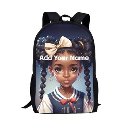 Custom Name Backpack for Kids 8-12/5-7 Afro Black Bookbag for Girls Elementary/Kindergarten School Bag Personalized Book Bag Children Back to School - color: African Black Girl-18