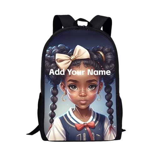 Custom Name Backpack for Kids 8-12/5-7 Afro Black Bookbag for Girls Elementary/Kindergarten School Bag Personalized Book Bag Children Back to School - color: African Black Girl-18