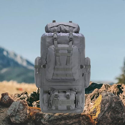King'sGuard 100L Camping Hiking Backpack Molle Rucksack Military Camping Backpacking Daypack - color: Grey