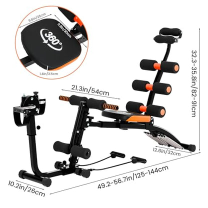 Multi-Function Ab Workout Bench with Resistance Bands and Preacher Curl Pad, Adjustable Ab Crunch Machine, Foldable Sit-Up Bench for Home Gym Strength Training and Leg Extension
