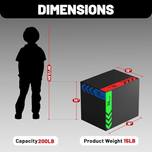 papababe 3-in-1 Plyometric Box Multi-use Jumping Exercise Equipment Trainer with Anti Slip Surface and High Density Foam for Workout Training - style: 12 x 14 x 16 inch (15lbs)