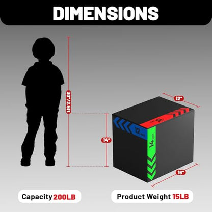 papababe 3-in-1 Plyometric Box Multi-use Jumping Exercise Equipment Trainer with Anti Slip Surface and High Density Foam for Workout Training - style: 12 x 14 x 16 inch (15lbs)